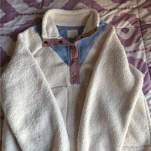 Thread & Supply Cream and Blue Sherpa Pullover